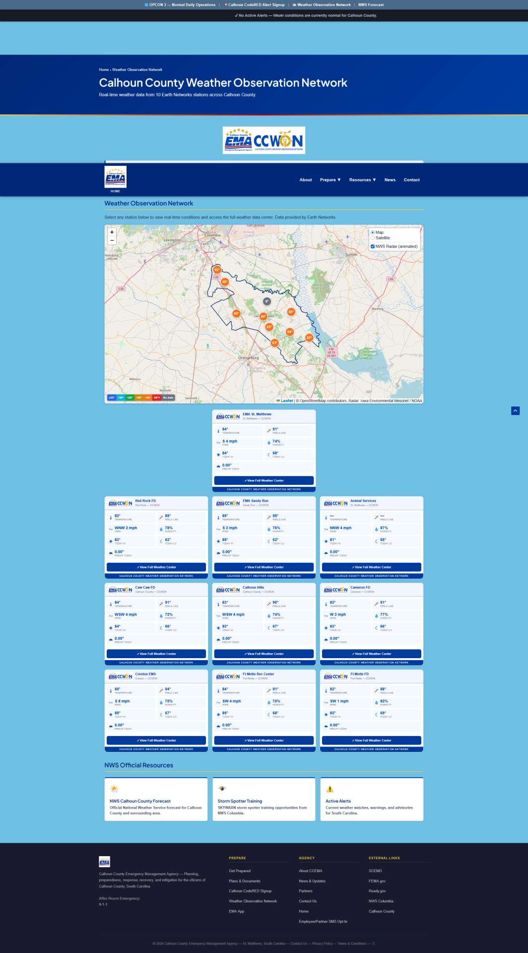 CCWON Weather Observation Network map on calhounema.com